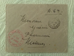 ENVELOPPE FRANCHISE MILITAIRE MAROC Tàd 1934 Poste Aux Armées Secteur Postal 414 Chef De Service Marcophilie - Lettres & Documents