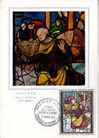 ✅ " VITRAIL DE L'EGLISE SAINTE-FOY A CONCHES " Sur Carte Maximum " VITRAIL " De 1963 Avec Le N° 1377. CM - Glas & Fenster