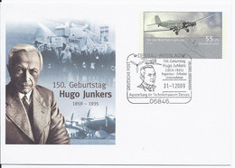 Flugzeuge (003702) Bund Brief Mit Sonderstempel Dessau- Rosslau, 150. Geburtstag Von Hugo Junkers, Gestempelt 31.1.2009 - Aerei