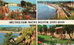 GREETINGS FROM PONTINS PAIGNTON KINGS ASH HILL OLD COLOUR POSTCARD SOUTH DEVON - Paignton