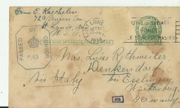 USA  GS  CENSOR 1938 ST ,LOUIS NACH ESSLINGEN , Censor - 1921-40