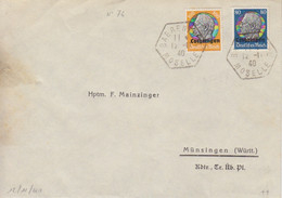 Lettre  Obl. Baerenthal Moselle (T 220) Le 12/11/40 Sur TP Lotringen 80, 100pf Pour Münsingen (Württenberg) - Covers & Documents