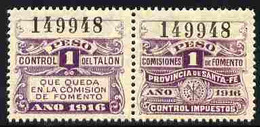 Argentine Republic - Santa Fe Province 1916 Revenue 1 Peso Purple Se-tenant Pair Unmounted Mint - Ongebruikt