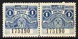 Argentine Republic - Santa Fe Province 1921 Revenue 1 Peso Blue Se-tenant Pair Unmounted Mint - Ongebruikt