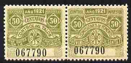 Argentine Republic - Santa Fe Province 1921 Revenue 50c Olive Se-tenant Pair Unmounted Mint - Ongebruikt