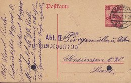 Danzig Postal Stationery Ganzsache Entier 30 Auf 10 Pf. Germania Aufdruck ZOPPOT 1920 Purple Line Cds. Abt. II. (2 Scans - Interi Postali