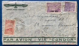 BRESIL BRAZIL Lettre Servicio Aereo CONDOR Zeppelin Pour Paris Par Friedrichschafen Depart : 11/10 Arrivée : 20/10/1932 - Luftpost (private Gesellschaften)