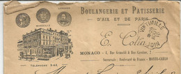 JP / Superbe ENVELOPPE PUBLICITAIRE Boulangerie Pâtisserie AIX PARIS Monaco MONTE CARLO E COLIN 1915 - Cinderellas