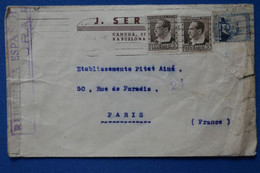 T2 ESPANA BELLE LETTRE  GUERRE  CIVILE CENSURA  1937 BARCELONA POUR PARIS FRANCIA+ + AFFRANCH INTERESSANT - Autres & Non Classés