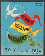 Czechoslovakia Language VELETRH LABEL CINDERELLA VIGNETTE 1937 Budapest Hungary Exhibition PIGEON DOVE TRICOLOR - Other & Unclassified