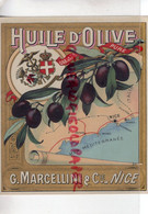 06-NICE-ANTIBES-CANNES-MENTON-RARE ETIQUETTE HUILE D' OLICE G. MARCELLINI & CIE - IMPRIMERIE LITHOGRAPHIE PICHOT PARIS - Alimentos