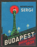 TURKEY Turkish Language LIGHTHOUSE BRIDGE DANUBE LABEL CINDERELLA VIGNETTE 1938 Budapest Hungary Exhibition - Other & Unclassified