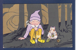 CPA Gnome Animaux Non Circulé Dorures Litho écureuil - Vertellingen, Fabels & Legenden