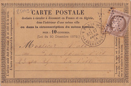 25049# CERES N°58 CARTE PRECURSEUR Obl ETOILE 39 PARIS R. DES ECLUSES ST MARTIN 1874 - Vorläufer