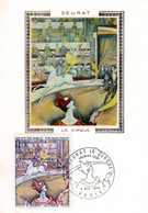 🎪 " LE CIRQUE De SEURAT " Sur Carte Maximum Sur Soie De 1969 Avec Le N° 1588A. CM - Cirque