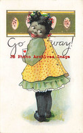 902879-Black Americana, HI Robbins, Go Way! Girl Holding Card With Heart,Valentine Day? - Negro Americana