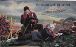 AK Die Sonne Sank Im Westen - Deutscher Soldat Mit Verwundetem - Patriotika - Feldpost Dahme 1915 (57237) - War 1914-18