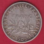 France 1 Franc Semeuse Argent 1908 - Autres & Non Classés