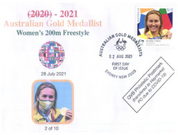 (WW 5 A) 2020 Tokyo Olympic Games - Swimming - Woman's 200m Freestlyle Gold (NEW Australia Post Stamp) Ariarne Titmus - Summer 2020: Tokyo