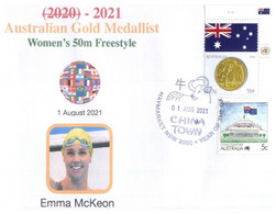 (WW 6 A) 2020 Tokyo Summer Olympic Games - Australia Gold Medal 1-8-2021 - Women's  50m Freestyle (Flag & Coin Stamp) - Zomer 2020: Tokio