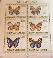 A) 2009 COMOROS, BUTTERFLIES, MNH, SERIES OF 6, MULTICOLORED, INSECTS, FAUNA - Comores (1975-...)