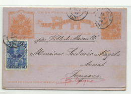 E.P. Postal Stationery Reply Card 2 Cents + 2 Cents Orange On Light Grey Orange + Tp 1 Cent Blue Canc. PORT-AU-PRINCE HA - Haïti
