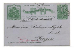 E.P. Postal Stationery Card 3 Cents Green On Light Purple-grey Canc. PORT-AU-PRINCE HAITI 13 Sept. 1899 + Manuscrit 'par - Haiti