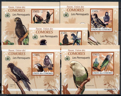 Comoro Is 2009 Birds, Parrots 5x Deluxe MS IMPERF MUH - Comores (1975-...)