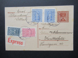 Österreich Inflation 1922 GA P 254 Mit 4 Zusatzfrankaturen Als Express Karte Von Willach Nach Knittelfeld - Covers & Documents