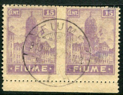 FIUME 1919 Definitive 15 C.  Imperforate Between Pair, Used.  Michel 36 - Fiume