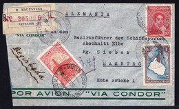 ARGENTINA 1937 -  REGISTERED CONDOR FLIGHT BUENOS AIRES > HAMBURG - From SS CAP NORTE Steward - Luftpost