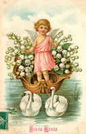 Angel Angelot Ange * CPA Illustrateur 1907 * Bonne Année ! * Enfant Attelage De Cygnes * Fleurs Muguet - Angels