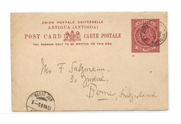 ANTIGUA  E.P. Carte Postal Stationery Card 1p. Red On Light-cream, Cancelled St-JOHN'S ANTIGUA JU.23 1905 To Bern (Switz - 1858-1960 Crown Colony