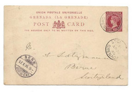 GRENADA E.P. Carte Postal Stationery Card 1p. Red On Light-cream, Cancelled St-GEORGES GRENADA APR.29 1895 to Bern (Swit - Grenade (...-1974)