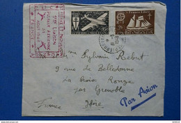 12 FRANCE SAINT PIERRE ET MIQUELON LETTRE IERE LIAISON AERIENNE DE 1948 POUR GRENOBLE CACHET ROUGE - Storia Postale