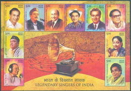 India 2016 MNH SS, Singers, Mukesh, Kishore, Rafi, Geeta Dutt, Manna Dey - Music
