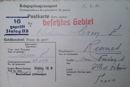 G 25 Lettre/carte FM Prisonniers De Guerre STAlag IX B - Guerre De 1939-45