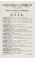 25,- DOUBS  ELECTIONS SOCIALES DU 13 DECEMBRE 1962  3 LISTES CFTC ; CGT ; LISTE DE LA MUTUALITE - Documenti Storici
