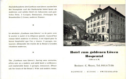 Suisse - Hôtel Zum Goldenen Löwen Hospental - Au Verso :Tabelle Der Schweiz - Hospental