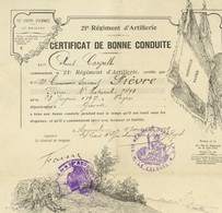 Guerre 1914 1918 Angouleme 1919 21e Regiment D'artillerie Certificat Fievre Vayres Gironde - Documents