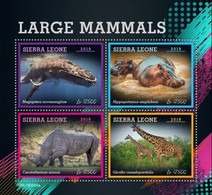 Sierra Leone 2019, Animals, Whale, Hippo, Rhino, Giraff, 4val In BF - Giraffes