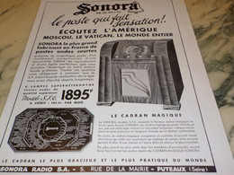 ANCIENNE PUBLICITE RADIO  SONORA 1936 - Andere & Zonder Classificatie