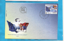 SRB-FDC   2014 SERBIA SRBIJA  BETRITSGESUCH FUER EUROPA UNION  FLAGEN      FDC  LUX - Timbres