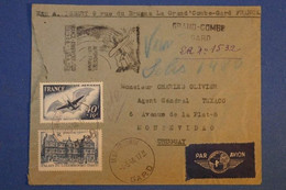 458 FRANCE LETTRE  TRES RARE 1948 GRAND COMBE A MONTEVIDEO URUGUAY AFFRANCHISSEMENT PLAISANT AEROPOSTALE - 1927-1959 Lettres & Documents