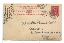 TRINIDAD E.P. Carte Postal Stationery Card 1p. Red On Cream Canc. P.O. PORT OF SPAIN JA.7 1907 to Liège (Belgium).  Very - Trinidad & Tobago (...-1961)