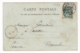Carte Postale 1904 Algérie Cachet Constantine Type Blanc 5 Centimes Tusson Charente - Storia Postale