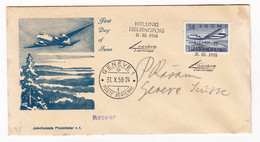 Lettre Helsinki Helsingfors Finlande Suomi 1958 Avion Aviation Genève Suisse Poste Aérienne - Storia Postale