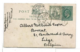 TRINIDAD E.P. Carte Postal Stationery Card ½p. Green On Cream + Tp ½p. Green Canc. P.O. PORT OF SPAIN OC.29 1906 to Lièg - Trinidad Y Tobago