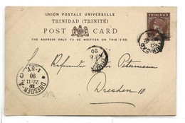 TRINIDAD (TRINITE) E.P. Carte Postal Stationery Card 1½p. Brown On Cream, Cancelled TRINIDAD NO.6 1890 To Dresden (Germa - Trinidad & Tobago (...-1961)