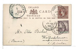 TRINIDAD (TRINITE) E.P. Carte Postal Stationery Card ½p. Brown On Cream + Tp ½ Purple And Green, Cancelled PORT OF SPAIN - Trinidad Y Tobago